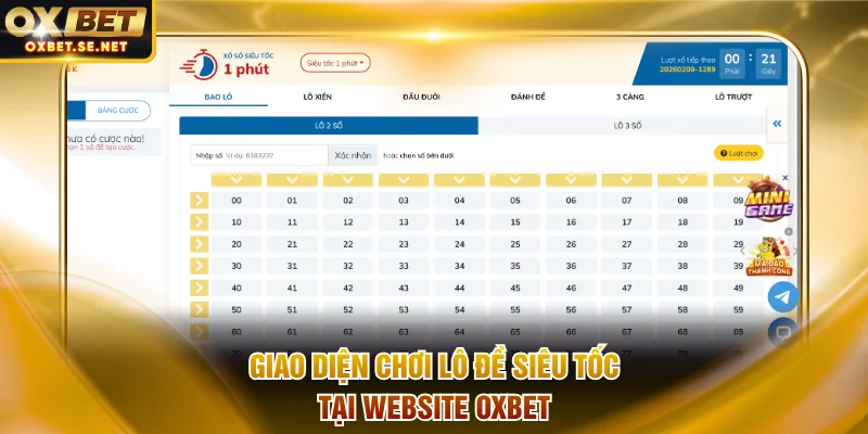 Giao diện chơi lô đề siêu tốc tại website OXBET